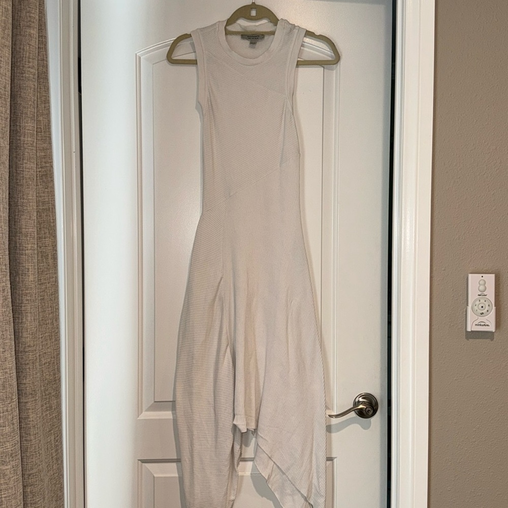 Sleeveless Cream Asymmetric Ribbed Dress